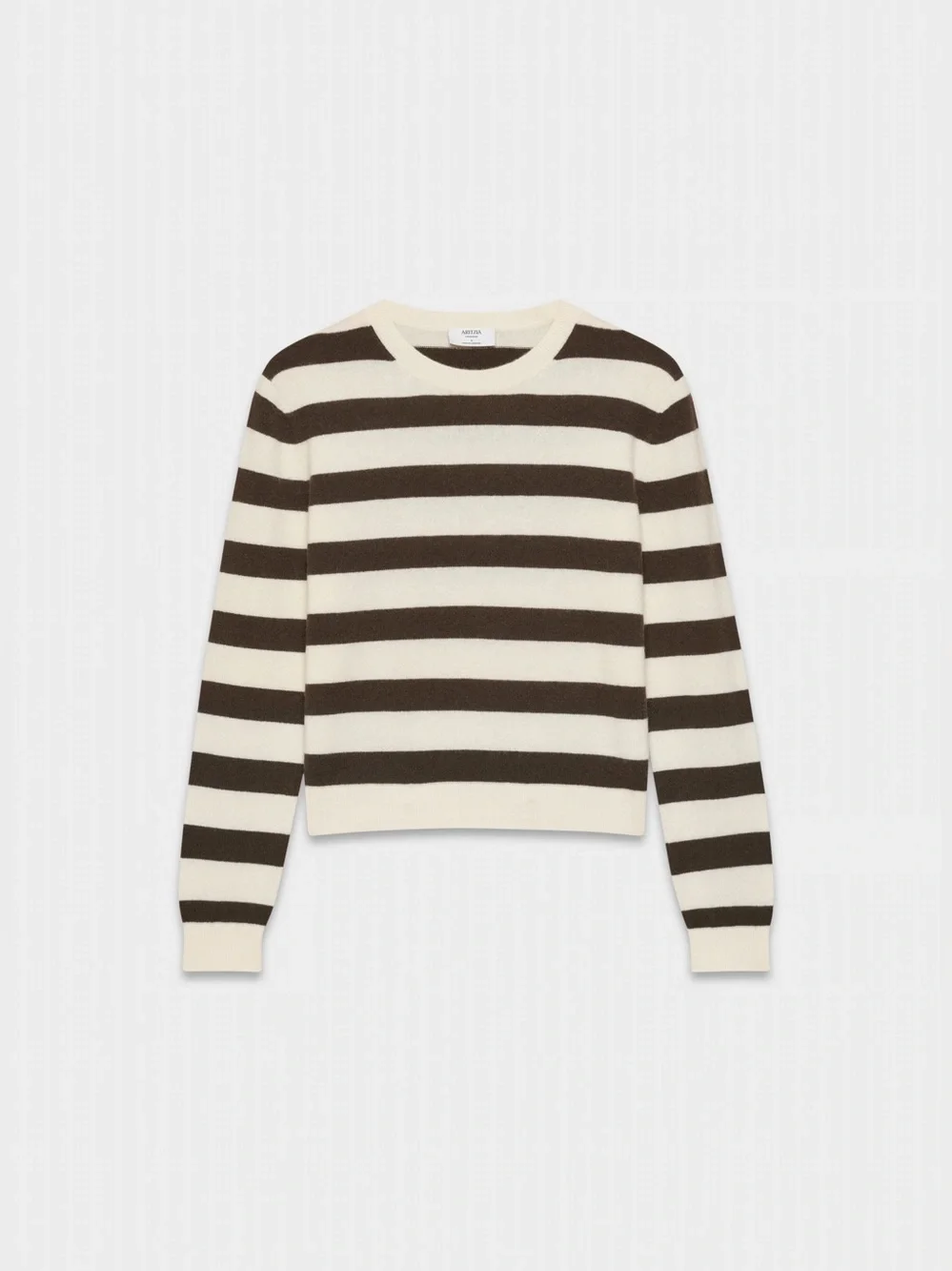 Aritzia Bare Cashmere Crewneck Brown Cream Stripe Sweater